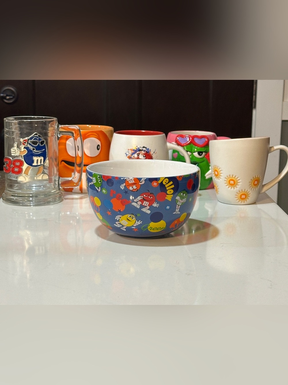 M&M World Mars Inc Vintage Collection Mugs Bowl Set of 6 NASCAR Retired READ